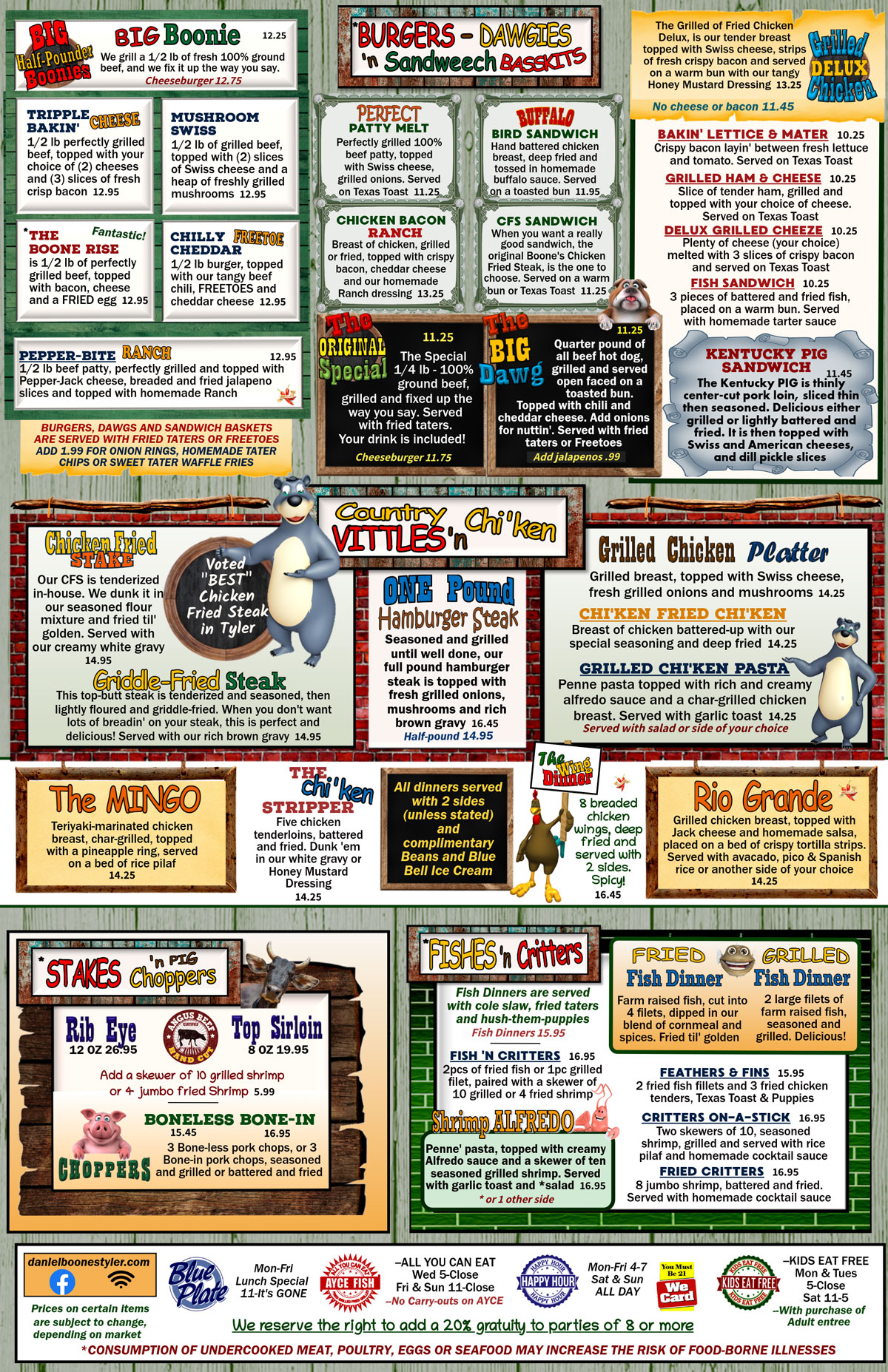 daniel boones menu
